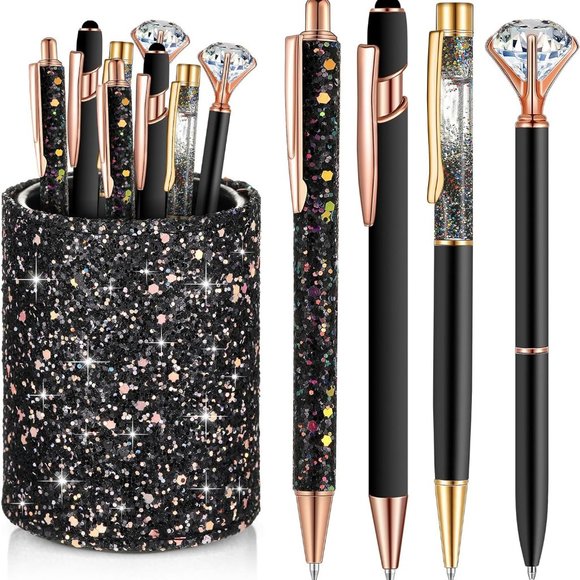 NWT Sparkling Bling Glitter Cup With 8 Ballpoint Pen Set Desk Set + FREE… - Picture 7 of 9